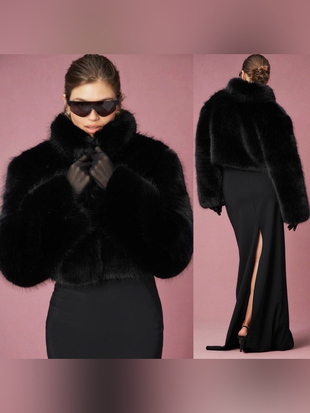 ALO Yoga Black Opulent Faux-Fur Cropped Jacket